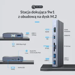 Stacja dokująca dysku M.2 z portami 9w1 Orico CDH-9N-GY-BP