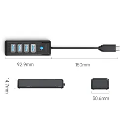 HUB USB-C Orico PWC2U-C3-015-BK-EP 2x USB-A 3.1 + USB-C, cza… | PartsPC.pl