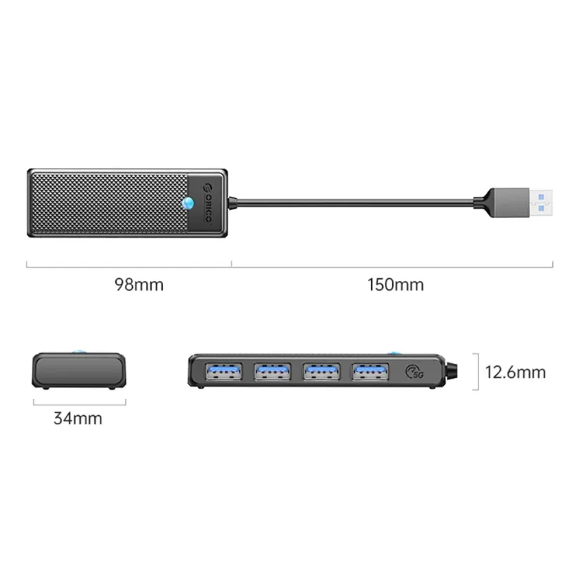 HUB USB-A Orico PAPW4A-U3-015-BK-EP USB-A 4x USB-A 3.0 5Gbps… | PartsPC.pl