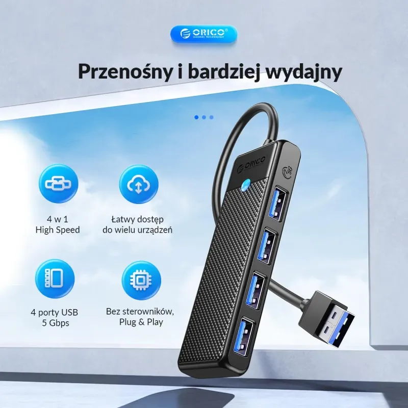 HUB USB-A Orico PAPW4A-U3-015-BK-EP USB-A 4x USB-A 3.0 5Gbps… | PartsPC.pl