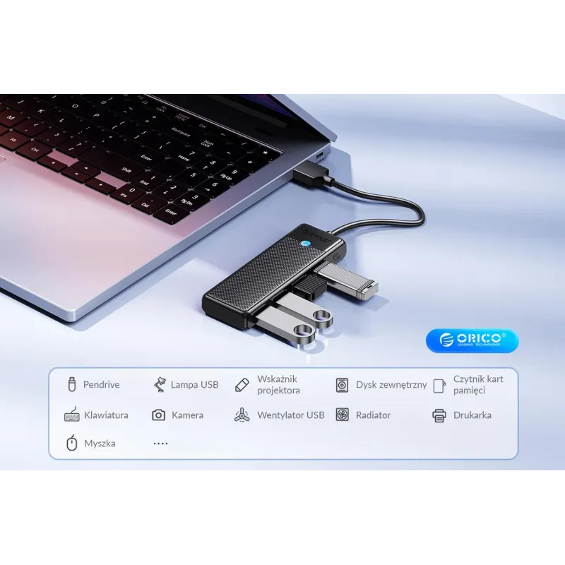 HUB USB-A Orico PAPW4A-U3-015-BK-EP USB-A 4x USB-A 3.0 5Gbps czarny