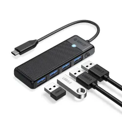 HUB USB-C Orico PAPW4A-C3-015-BK-EP 4 x USB-A 3.0 5Gbps, cza… | PartsPC.pl