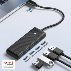 HUB USB-C Orico PAPW4A-C3-015-BK-EP 4 x USB-A 3.0 5Gbps, cza… | PartsPC.pl