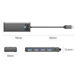 HUB USB-C Orico PAPW4A-C3-015-BK-EP 4 x USB-A 3.0 5Gbps, cza… | PartsPC.pl