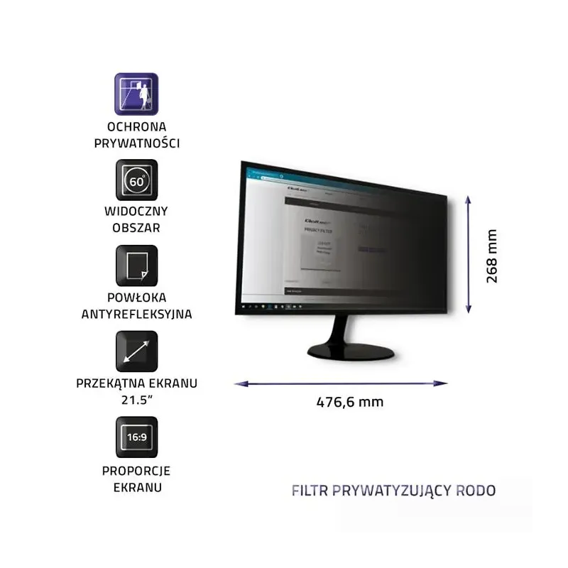 Filtr prywatyzujący RODO Qoltec 21.5" (16:9)