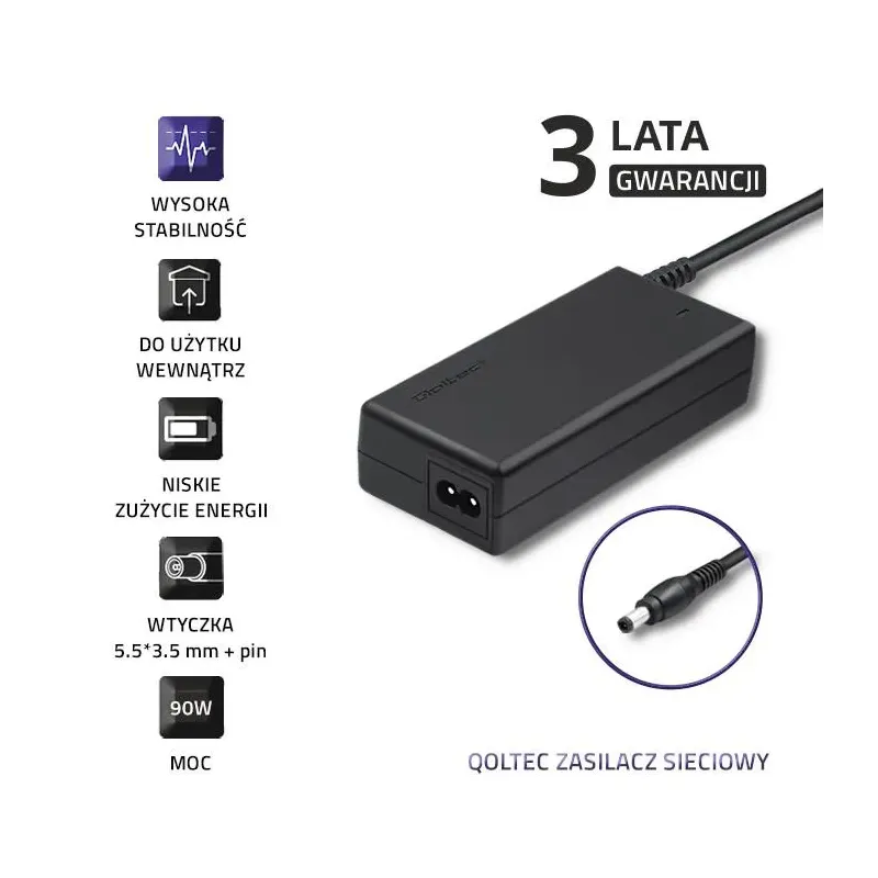 Zasilacz sieciowy Qoltec do Samsung 90W 19V 4,74A 5.5*3.5+pin