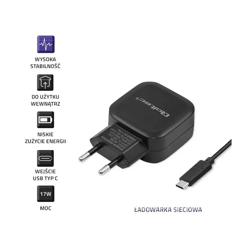 Ładowarka sieciowa Qoltec 17W 5V 3,4A 2xUSB + kabel USB type-C
