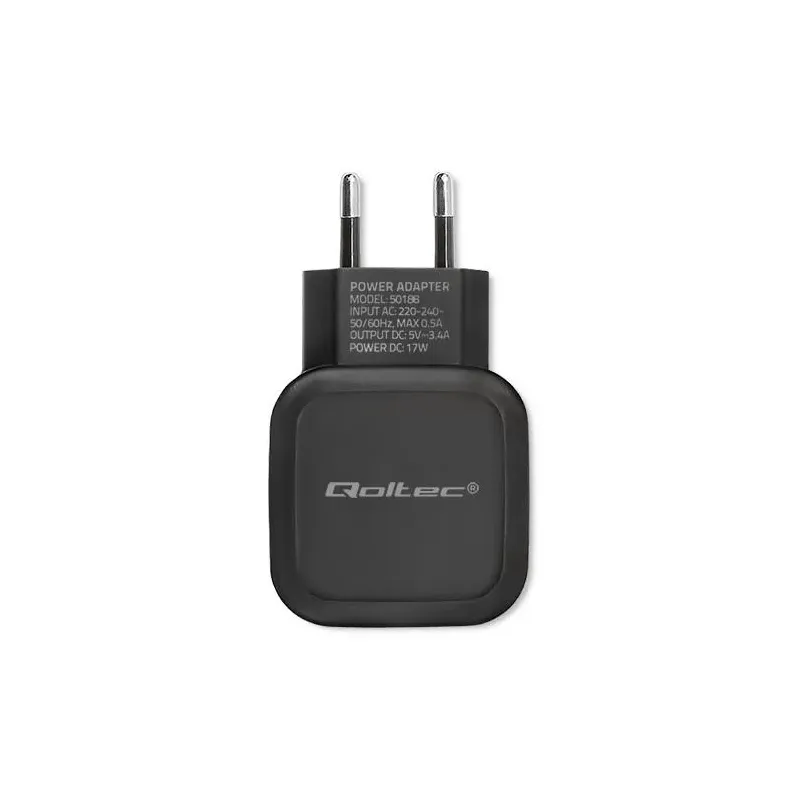 Ładowarka sieciowa Qoltec 17W 5V 3,4A 2xUSB + kabel USB type-C