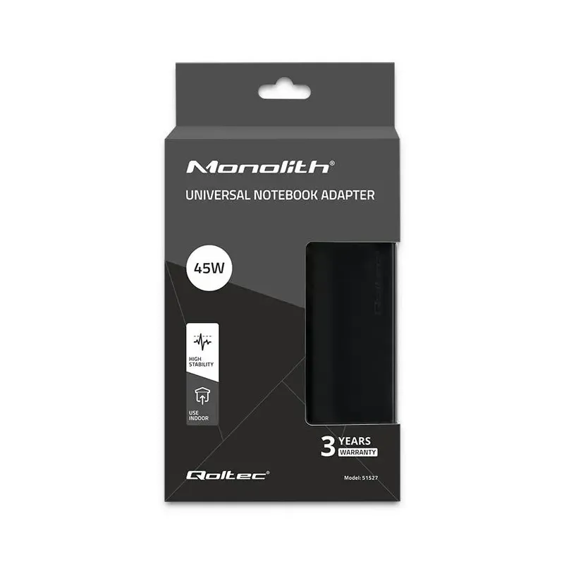 Zasilacz sieciowy uniwersalny Qoltec 45W | 8 wtyczek | +kabel zasilający