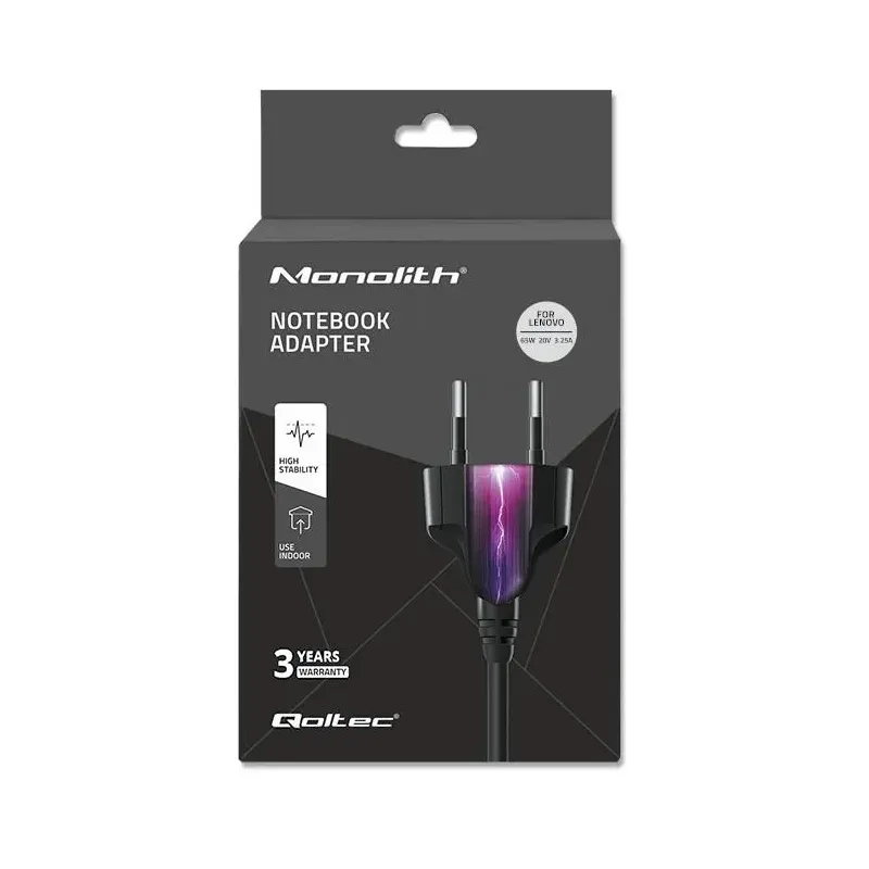 Zasilacz sieciowy Qoltec do Lenovo | 65W | 20V | 3,25A | Square tip | Slim
