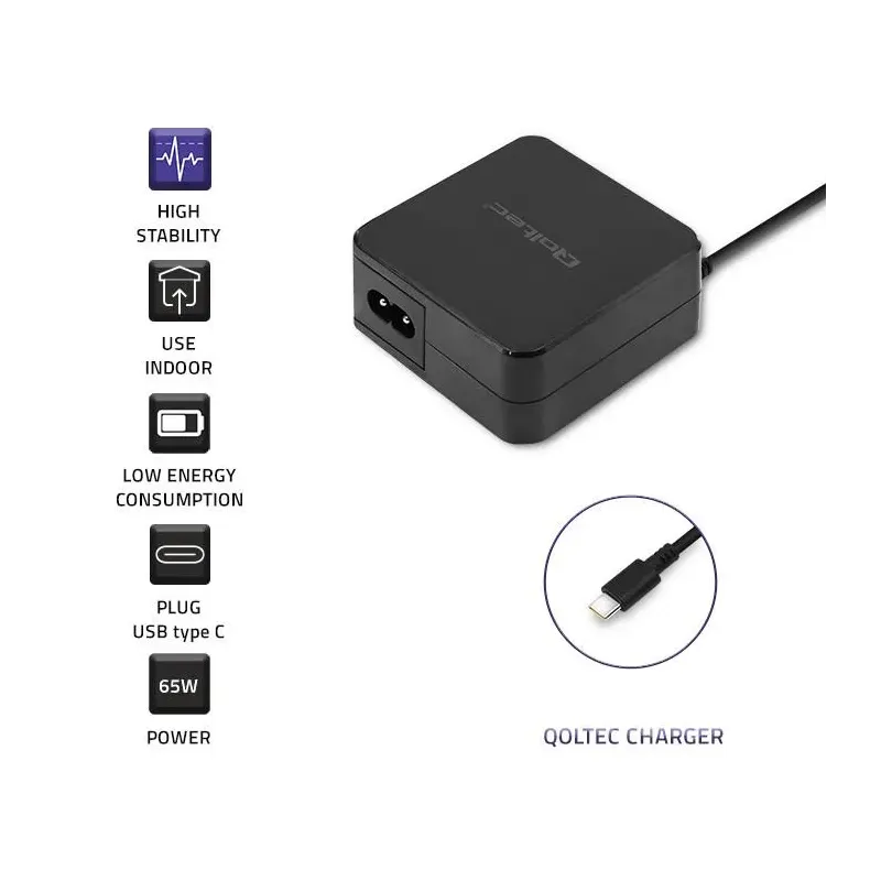 Zasilacz sieciowy Qoltec 65W | 5-20.3V | 2-3.25A | USB typ C | PD