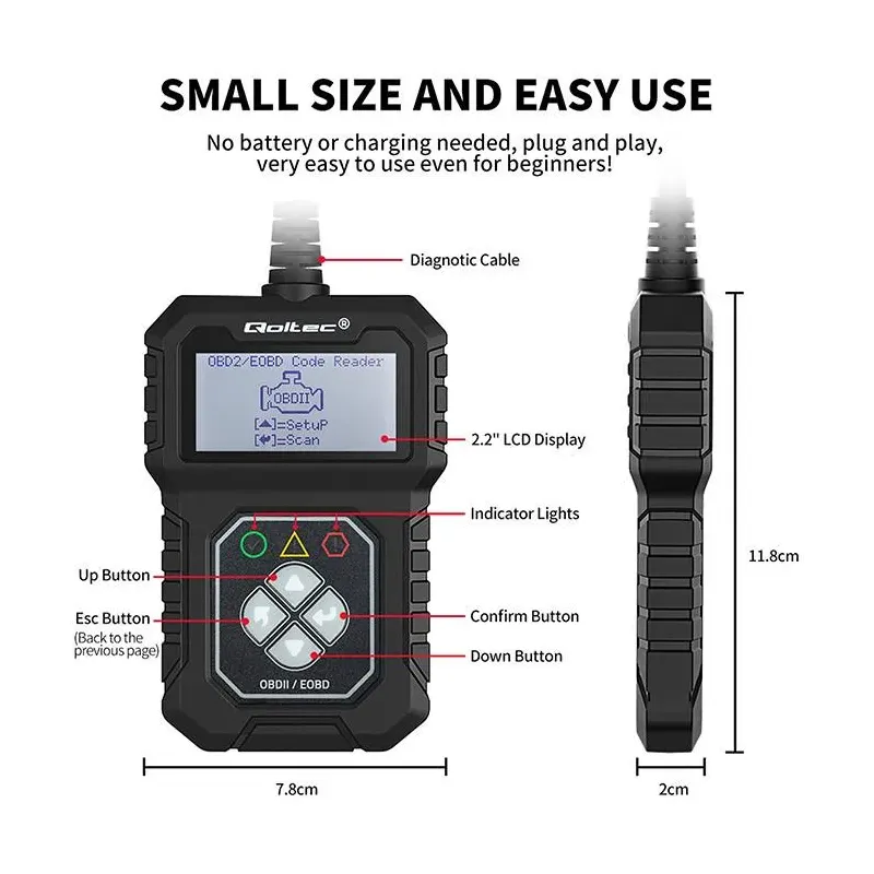 Tester cyfrowy Qoltec diagnostyczny ProLine | OBDII EOBD | 8V-25V | Dual