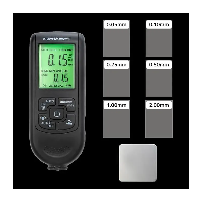 Miernik grubości lakieru Qoltec z wyświetlaczem LCD | 0 ~ 2000um