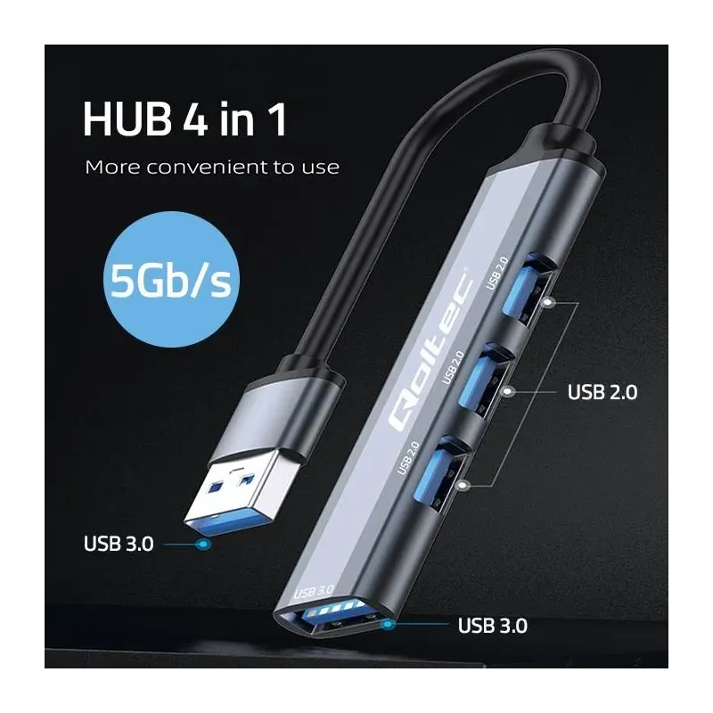 Hub Qoltec adapter USB 3.0 4w1 | USB 3.0 | 3x USB 2.0 | PartsPC.pl