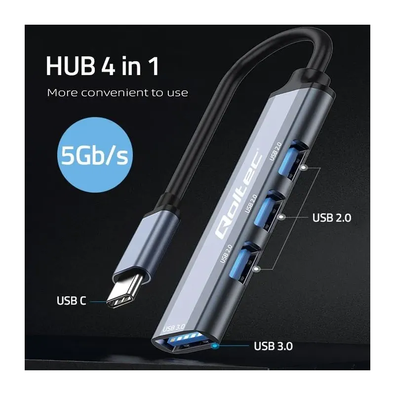 Hub Qoltec adapter USB-C 3.1 4w1 | USB 3.0 | 3x USB 2.0