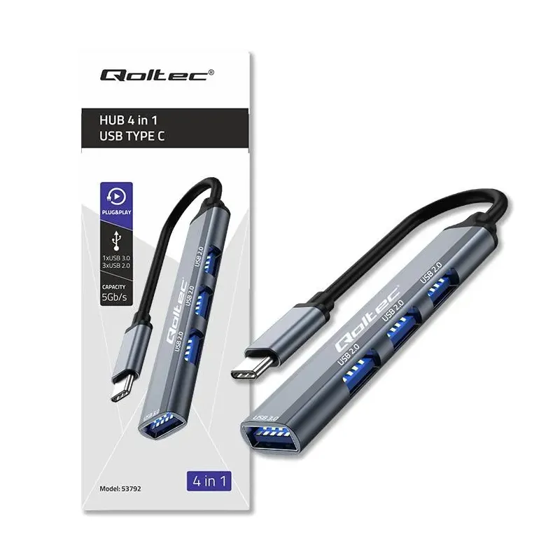 Hub Qoltec adapter USB-C 3.1 4w1 | USB 3.0 | 3x USB 2.0
