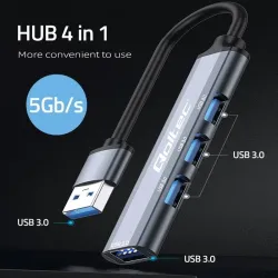 Hub Qoltec adapter USB 3.0 4w1 | 4x USB 3.0