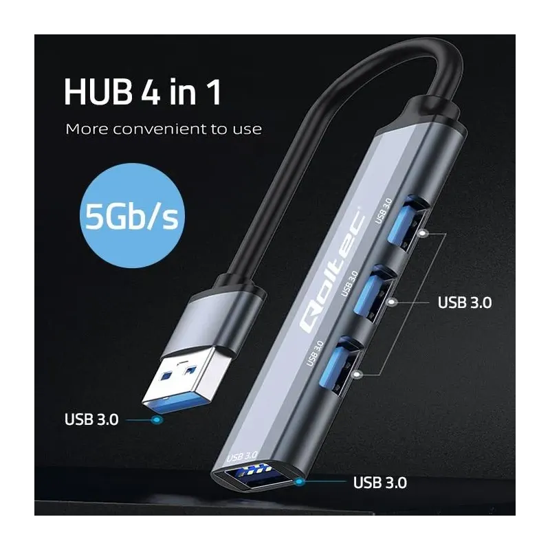 Hub Qoltec adapter USB 3.0 4w1 | 4x USB 3.0