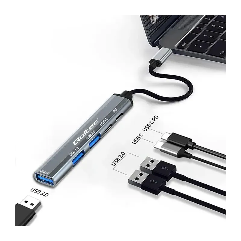 Hub Qoltec adapter USB-C 3.1 5w1 | USB-C PD | USB-C | 2x USB 2.0 | USB 3.0