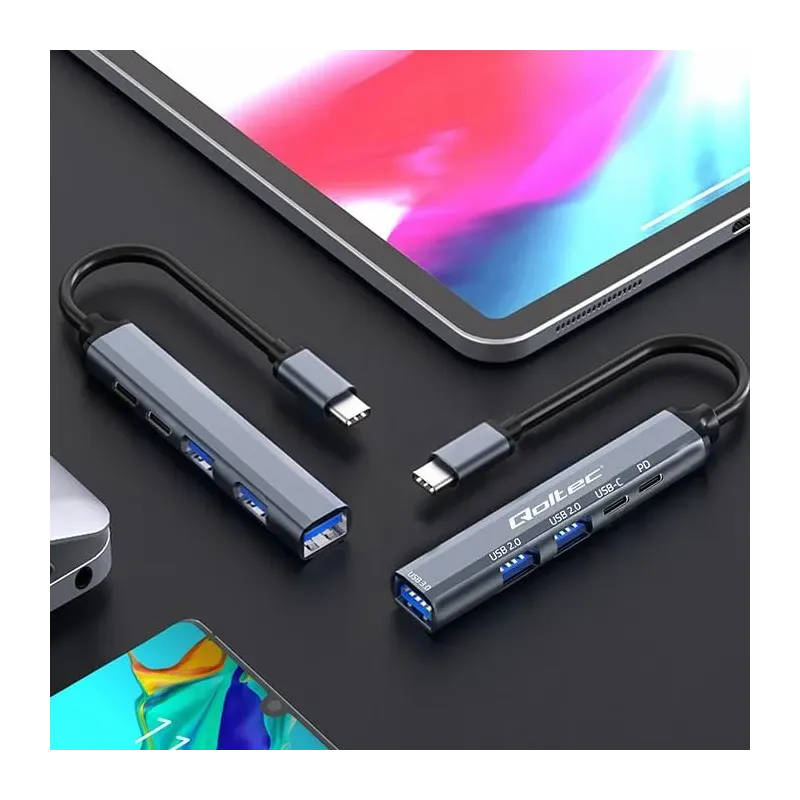 Hub Qoltec adapter USB-C 3.1 5w1 | USB-C PD | USB-C | 2x USB 2.0 | USB 3.0