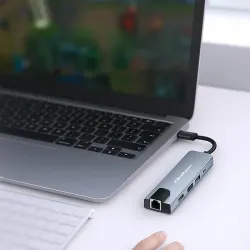 Hub Qoltec USB-C 5w1 | USB-C PD 100W | 2xUSB | HDMI 4K | RJ45