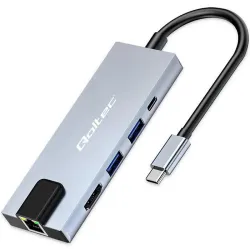 Hub Qoltec USB-C 5w1 | USB-C PD 100W | 2xUSB | HDMI 4K | RJ45