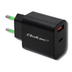 Ładowarka sieciowa Qoltec 18W | 5-12V | 1.5-3A | USB typ C PD | USB QC 3.0