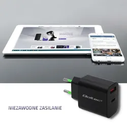 Ładowarka sieciowa Qoltec 18W | 5-12V | 1.5-3A | USB typ C PD | USB QC 3.0