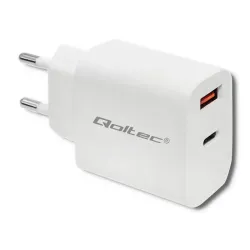 Ładowarka sieciowa Qoltec 18W | 5-12V | 1.5-3A | USB typ C PD | USB QC 3.0
