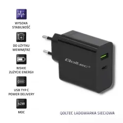 Ładowarka sieciowa Qoltec 45W | 5-20V | 2.25-3A | USB typ C PD | USB |