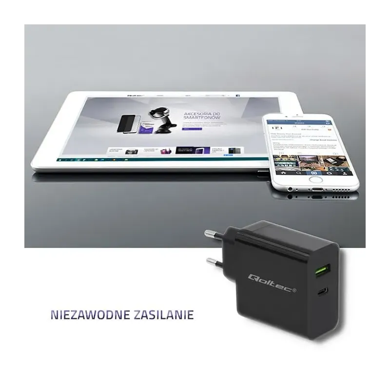 Ładowarka sieciowa Qoltec 45W | 5-20V | 2.25-3A | USB typ C PD | USB |