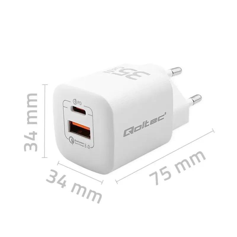 Ładowarka sieciowa Qoltec 35W GaN ULTRA | 5-20V | 2.25-3A | 1 x USB typ C