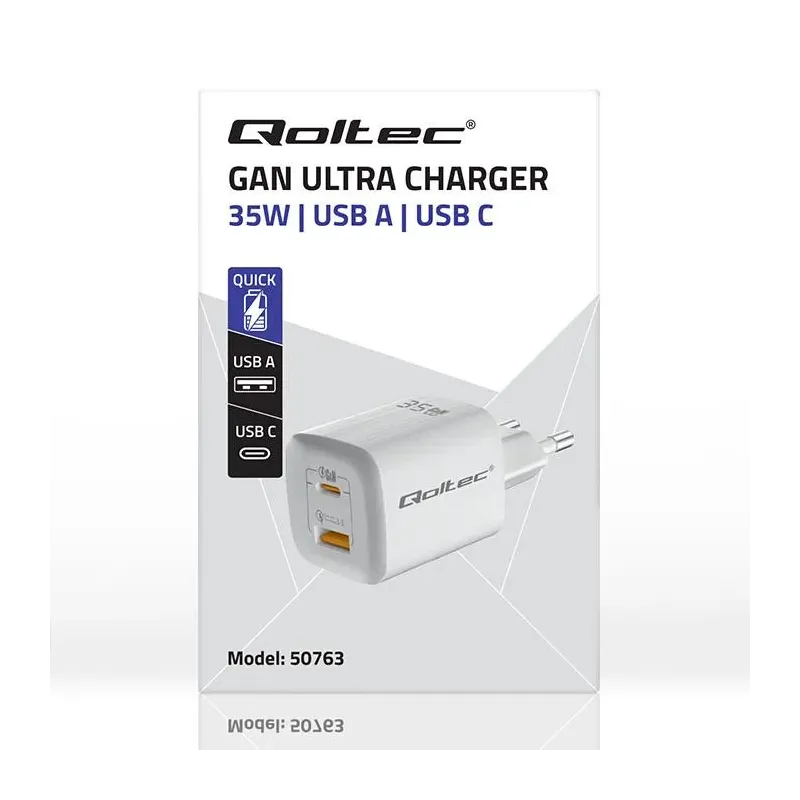 Ładowarka sieciowa Qoltec 35W GaN ULTRA | 5-20V | 2.25-3A | 1 x USB typ C