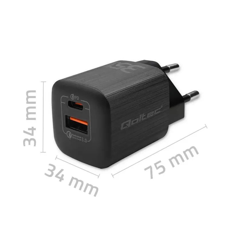Ładowarka sieciowa Qoltec 35W GaN ULTRA | 5-20V | 2.25-3A | 1 x USB typ C