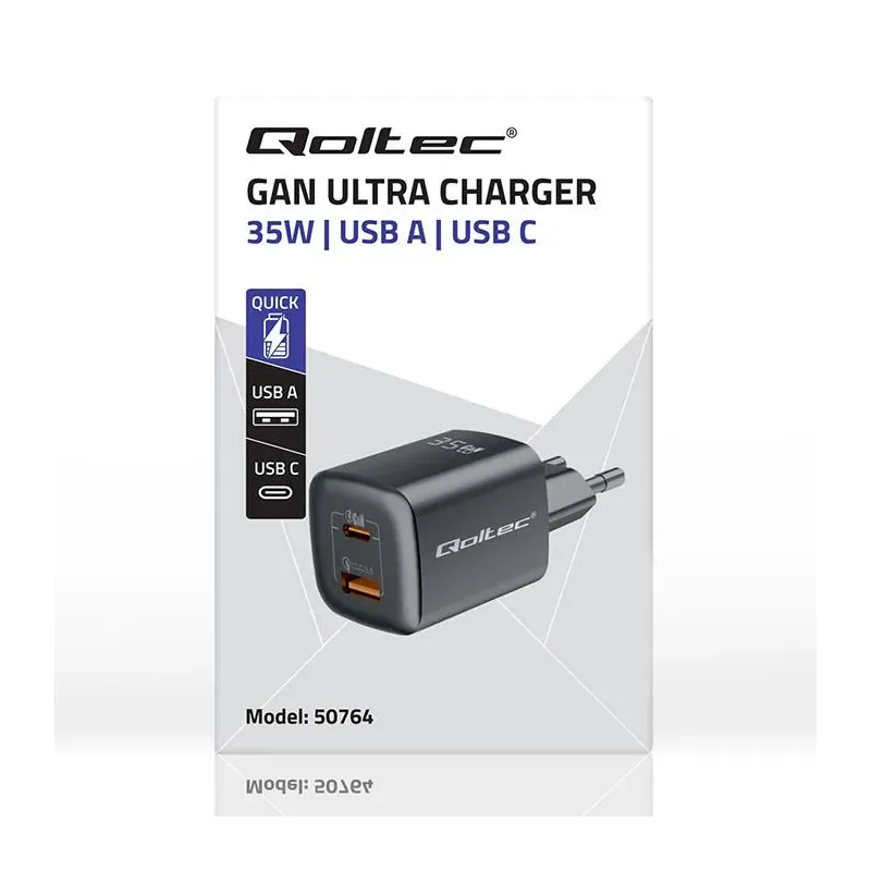 Ładowarka sieciowa Qoltec 35W GaN ULTRA | 5-20V | 2.25-3A | 1 x USB typ C