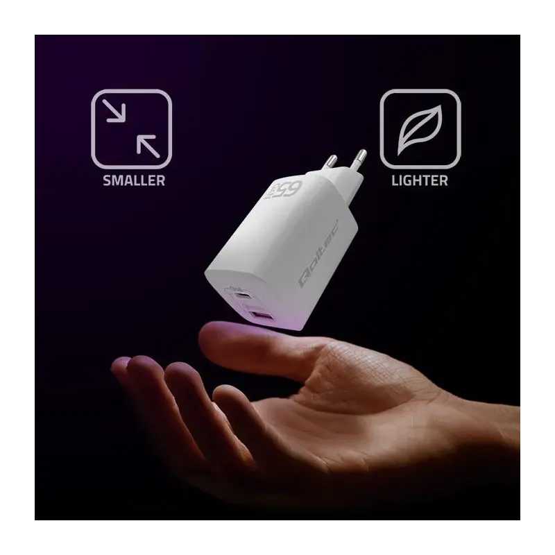 Ładowarka sieciowa Qoltec 65W GaN ULTRA | 5-20V | 2.25-3.25A | 1 x USB typ