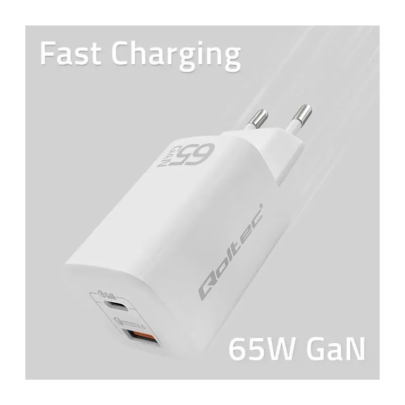 Ładowarka sieciowa Qoltec 65W GaN ULTRA | 5-20V | 2.25-3.25A | 1 x USB typ
