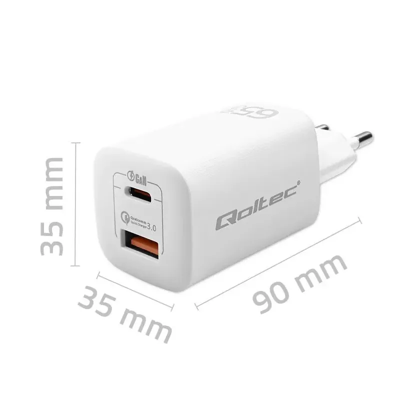 Ładowarka sieciowa Qoltec 65W GaN ULTRA | 5-20V | 2.25-3.25A | 1 x USB typ