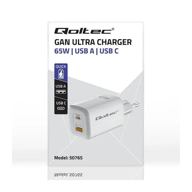 Ładowarka sieciowa Qoltec 65W GaN ULTRA | 5-20V | 2.25-3.25A | 1 x USB typ