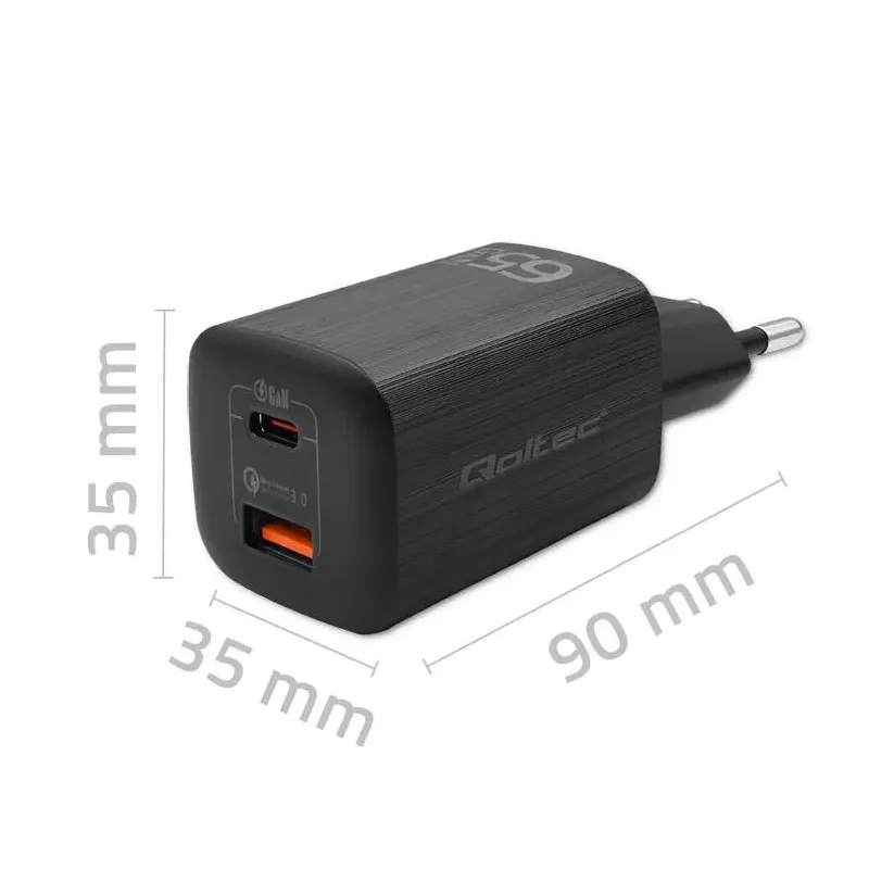 Ładowarka sieciowa Qoltec 65W GaN ULTRA | 5-20V | 2.25-3.25A | 1 x USB typ