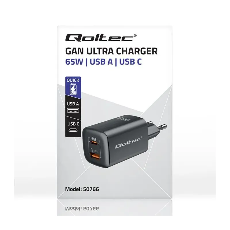Ładowarka sieciowa Qoltec 65W GaN ULTRA | 5-20V | 2.25-3.25A | 1 x USB typ