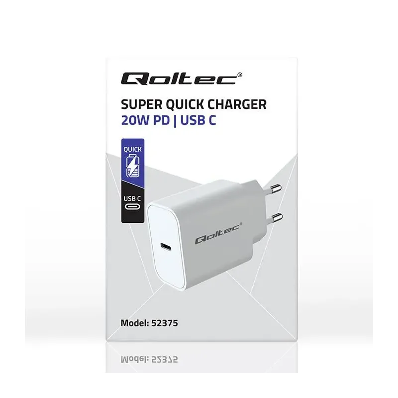 Ładowarka sieciowa Qoltec Super Quick PD | USB-C | 20W | 5-12V | 1.67-3A |