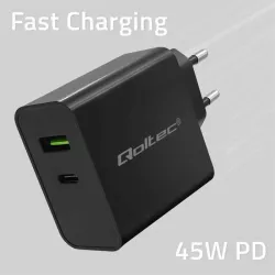 Ładowarka sieciowa Qoltec Super Quick PD | 1xUSB-C | 1xUSB | 45W | 5-20V |