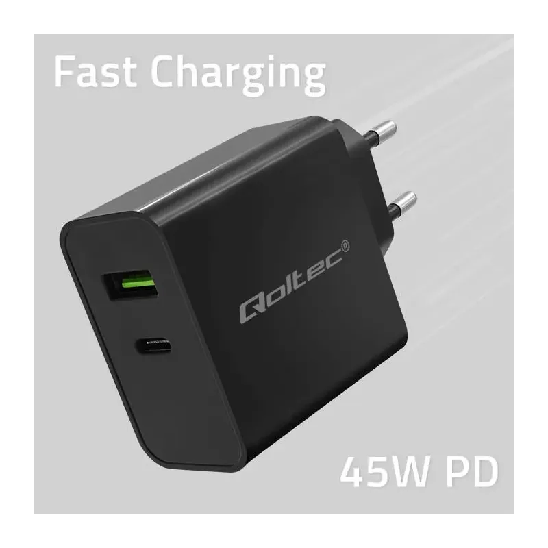 Ładowarka sieciowa Qoltec Super Quick PD | 1xUSB-C | 1xUSB | 45W | 5-20V |