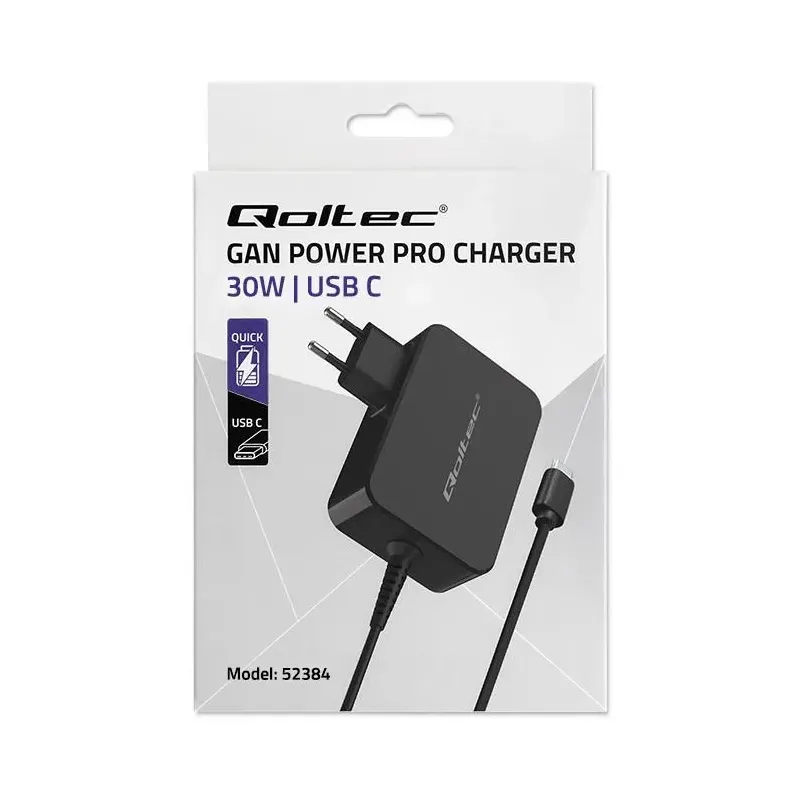 Ładowarka sieciowa Qoltec GaN POWER PRO | 1xUSB-C | 30W | 5-20V | 1.5-3A |