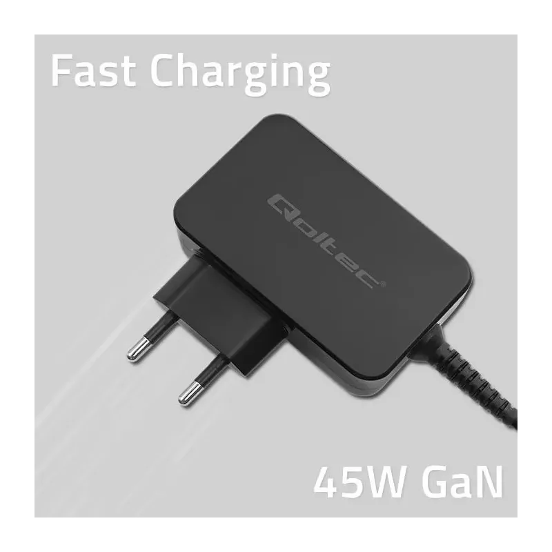 Ładowarka sieciowa Qoltec GaN POWER PRO | 1xUSB-C | 45W | 5-20V | 2.25-3A |