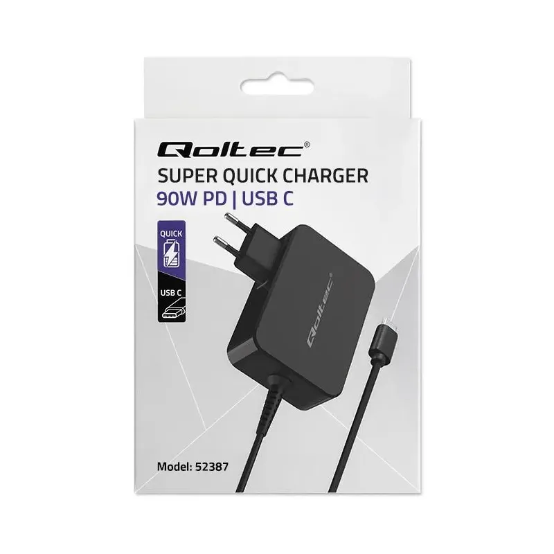 Ładowarka sieciowa Qoltec GaN POWER PRO | 1xUSB-C | 90W | 5-20V | 3-4.5A |