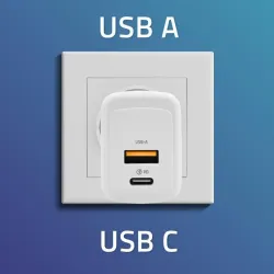 Ładowarka sieciowa Qoltec 20W GaN | 5-20V | 1.5-3A | 1xUSB-C PD | 1xUSB QC