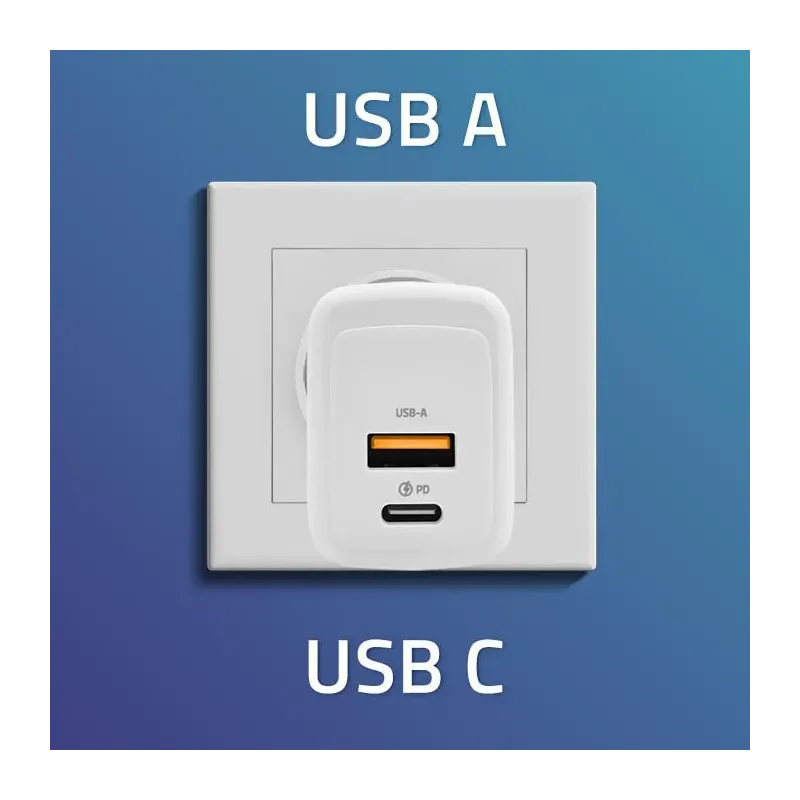 Ładowarka sieciowa Qoltec 20W GaN | 5-20V | 1.5-3A | 1xUSB-C PD | 1xUSB QC