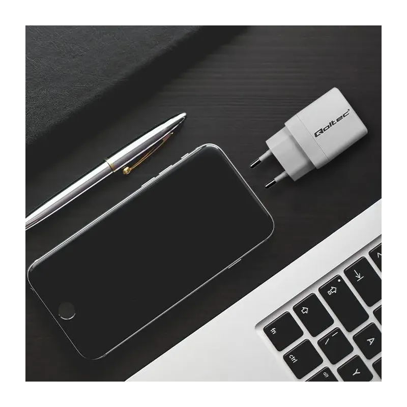Ładowarka sieciowa Qoltec 20W GaN | 5-20V | 1.5-3A | 1xUSB-C PD | 1xUSB QC